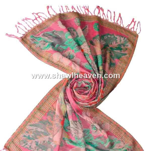 Hot pink and mint pure wool shawl
